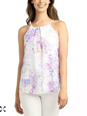 BCX White Floral Eyelet Halter Camisole XL
